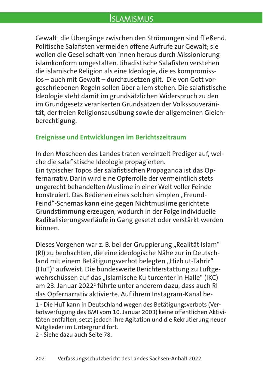 Seite 204 des Verfassungsschutzbericht 2022 Sachsen-Anhalt