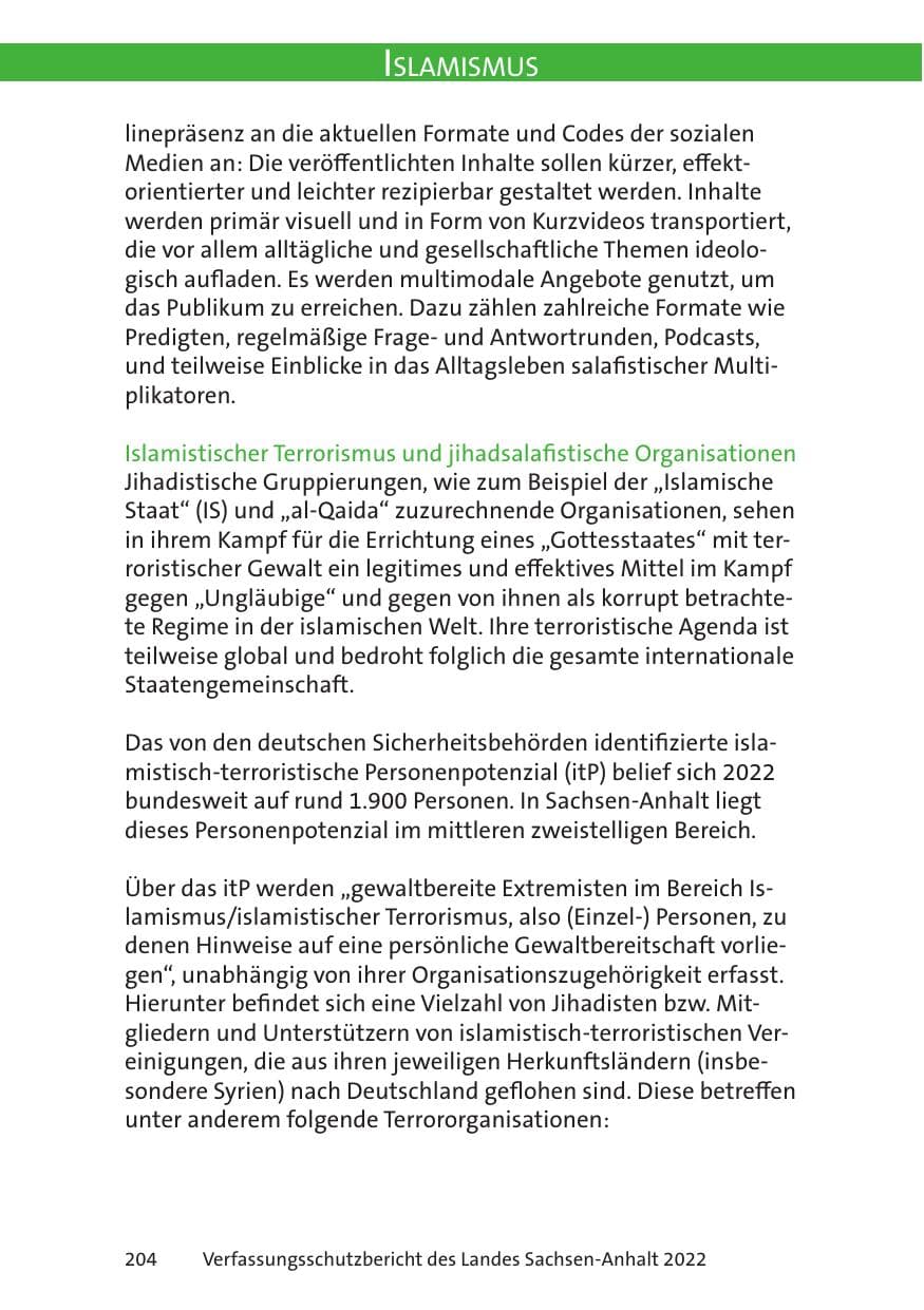 Seite 206 des Verfassungsschutzbericht 2022 Sachsen-Anhalt