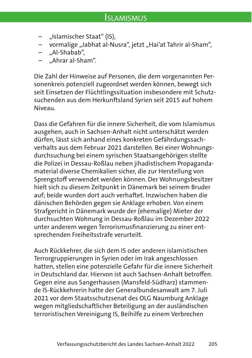 Seite 207 des Verfassungsschutzbericht 2022 Sachsen-Anhalt