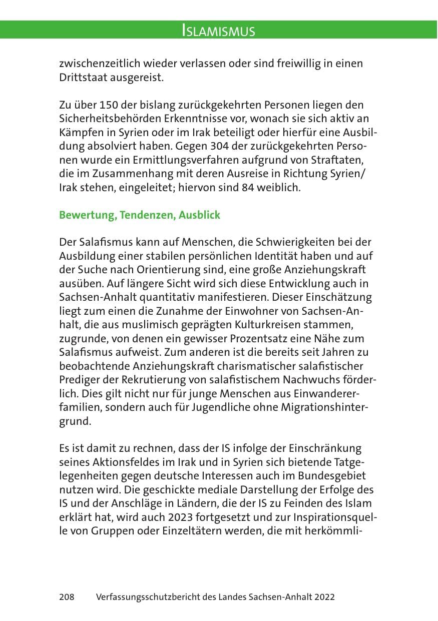 Seite 210 des Verfassungsschutzbericht 2022 Sachsen-Anhalt