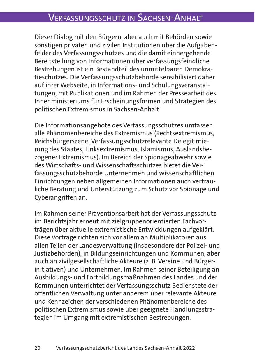 Seite 22 des Verfassungsschutzbericht 2022 Sachsen-Anhalt