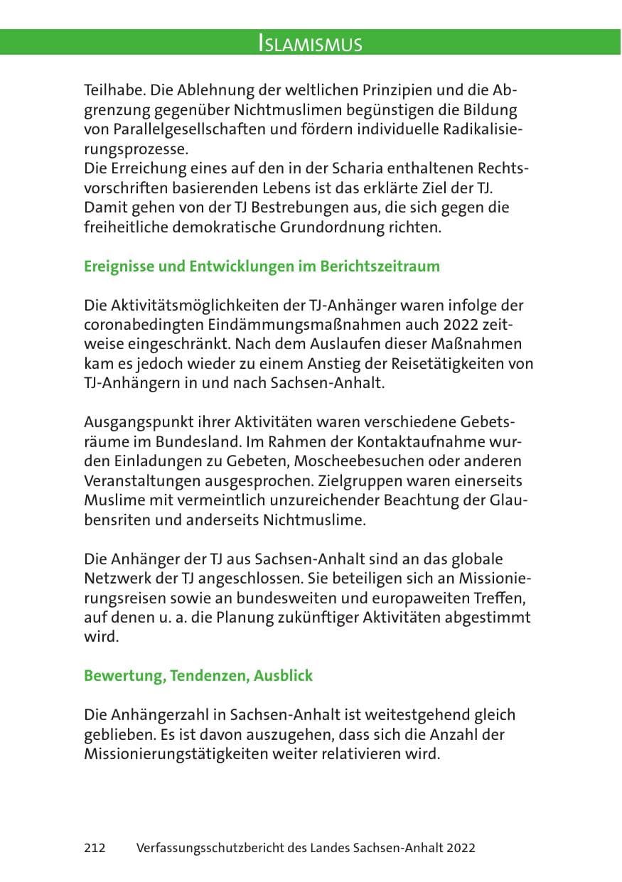 Seite 214 des Verfassungsschutzbericht 2022 Sachsen-Anhalt