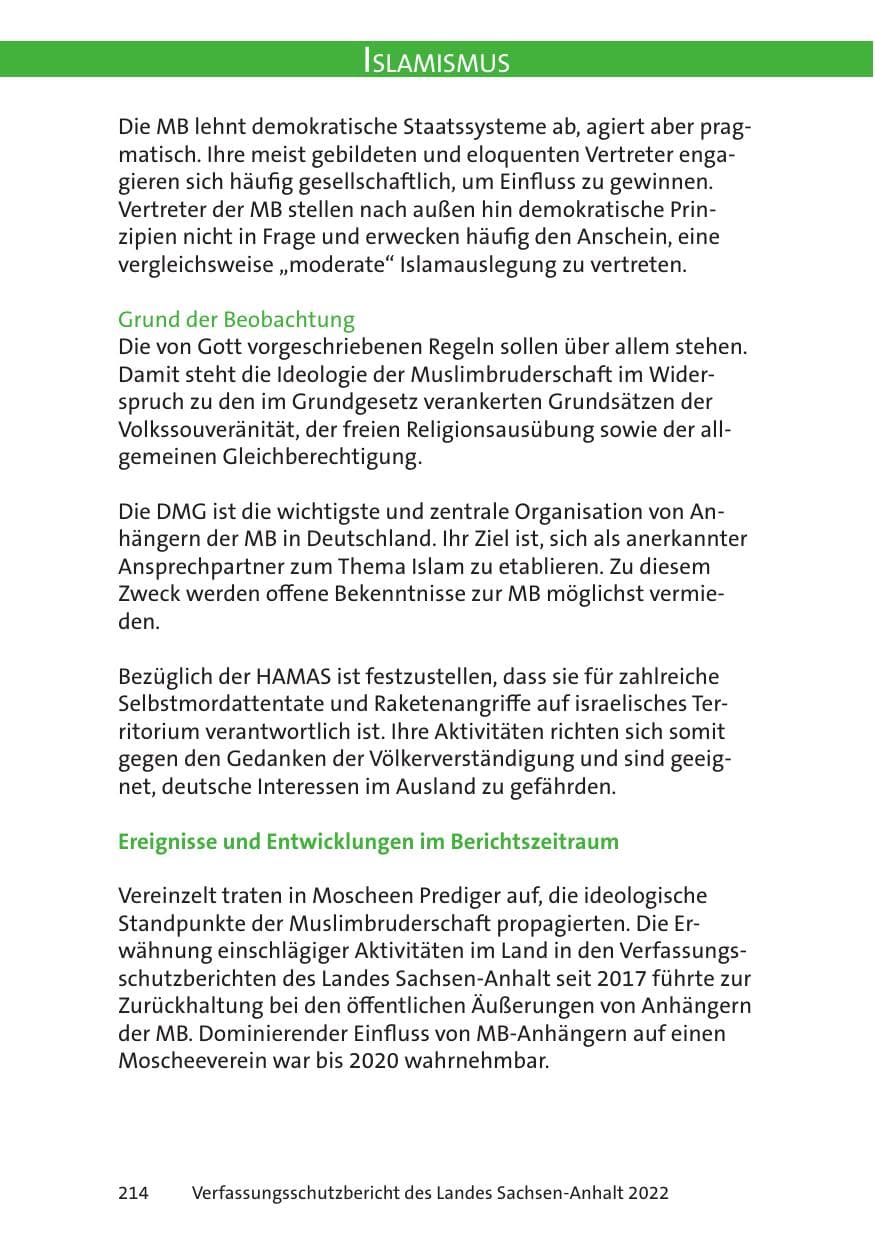 Seite 216 des Verfassungsschutzbericht 2022 Sachsen-Anhalt