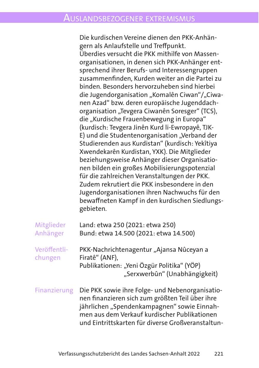 Seite 223 des Verfassungsschutzbericht 2022 Sachsen-Anhalt