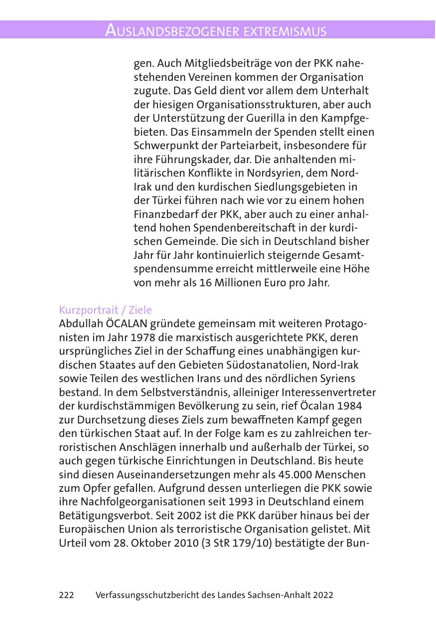 Seite 224 des Verfassungsschutzbericht 2022 Sachsen-Anhalt