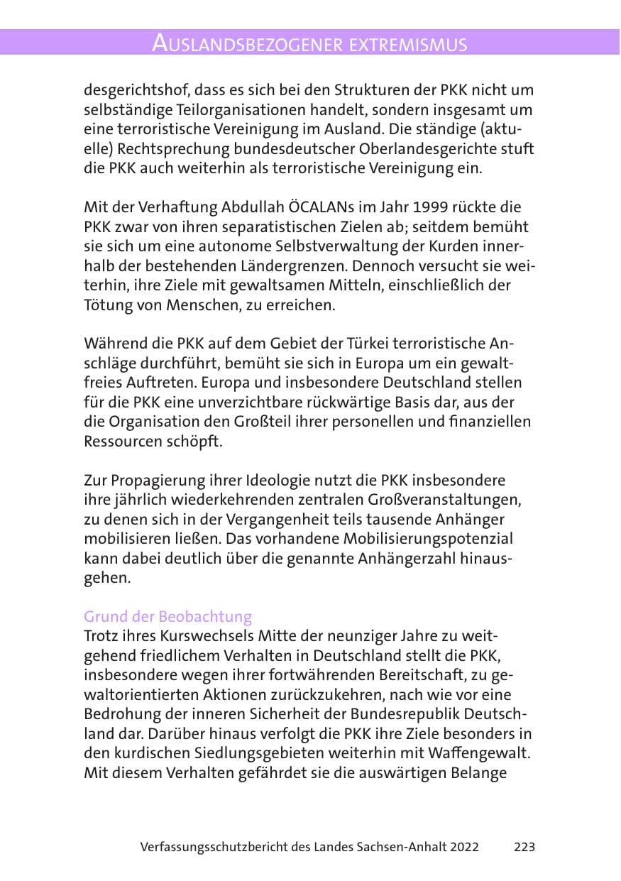 Seite 225 des Verfassungsschutzbericht 2022 Sachsen-Anhalt