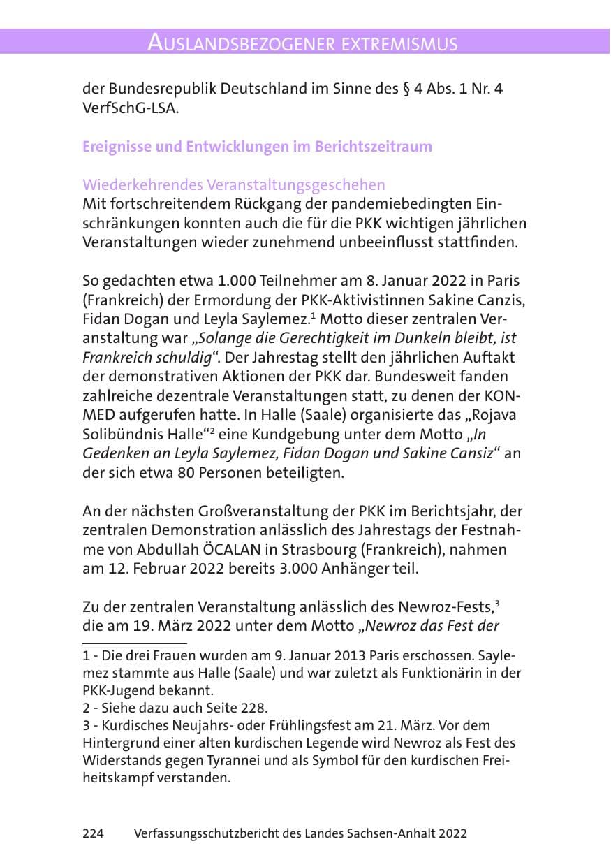Seite 226 des Verfassungsschutzbericht 2022 Sachsen-Anhalt