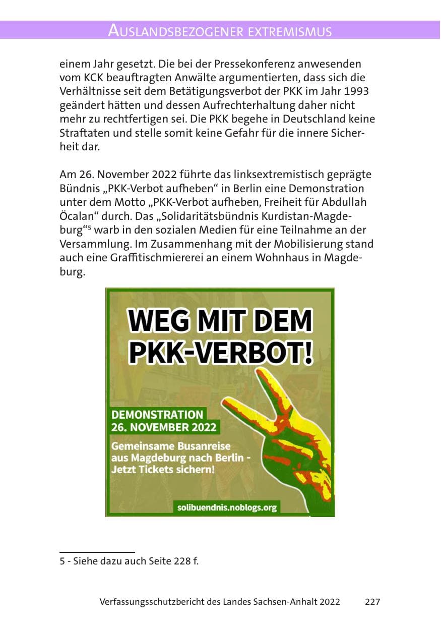 Seite 229 des Verfassungsschutzbericht 2022 Sachsen-Anhalt