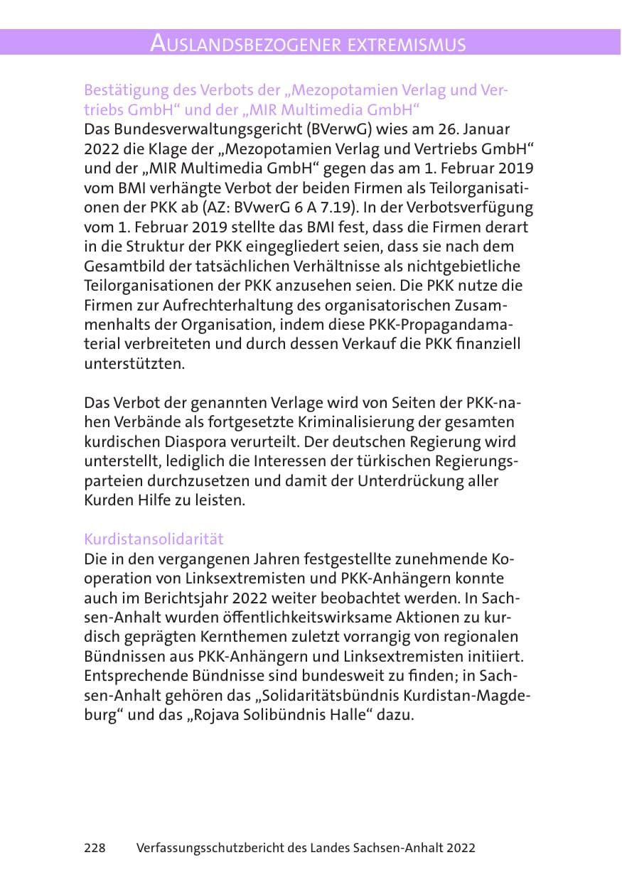 Seite 230 des Verfassungsschutzbericht 2022 Sachsen-Anhalt
