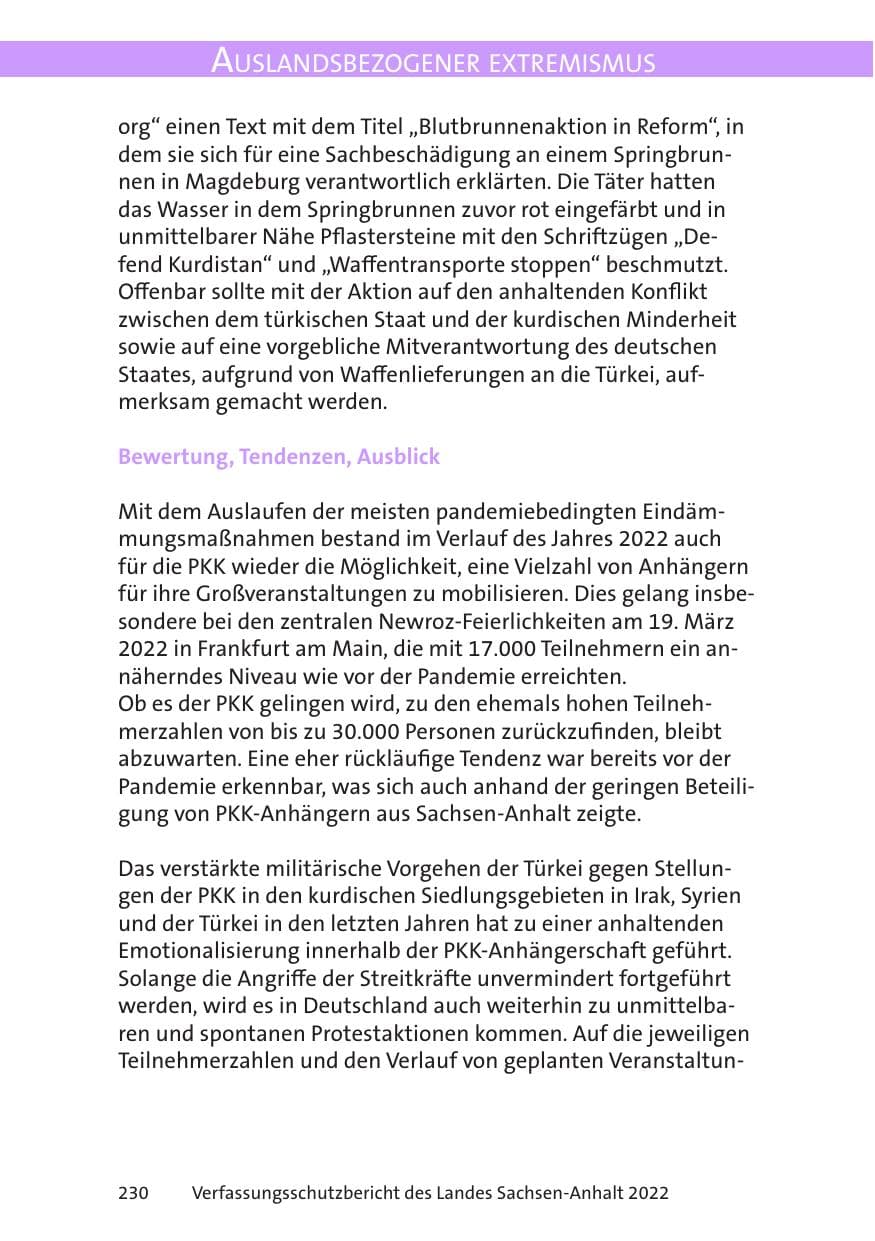 Seite 232 des Verfassungsschutzbericht 2022 Sachsen-Anhalt