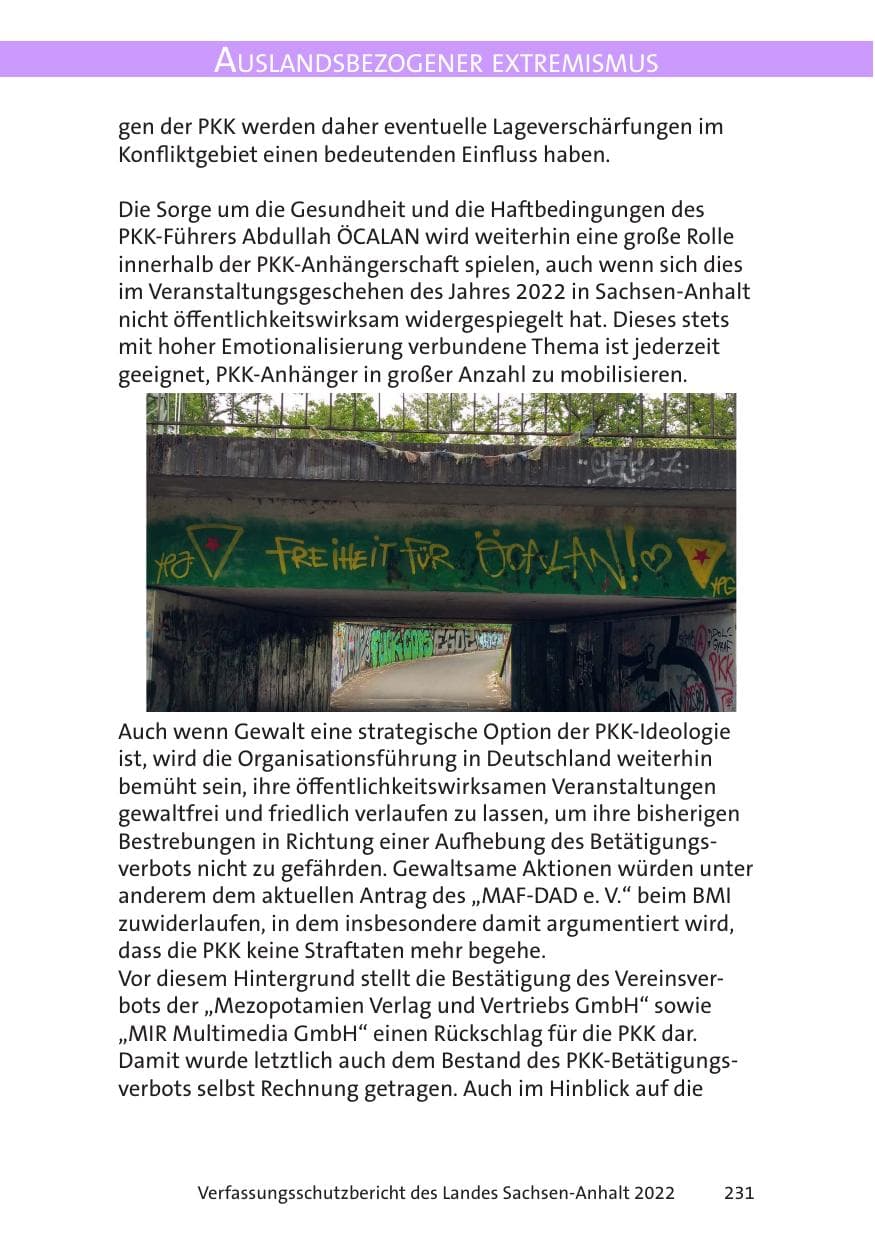 Seite 233 des Verfassungsschutzbericht 2022 Sachsen-Anhalt