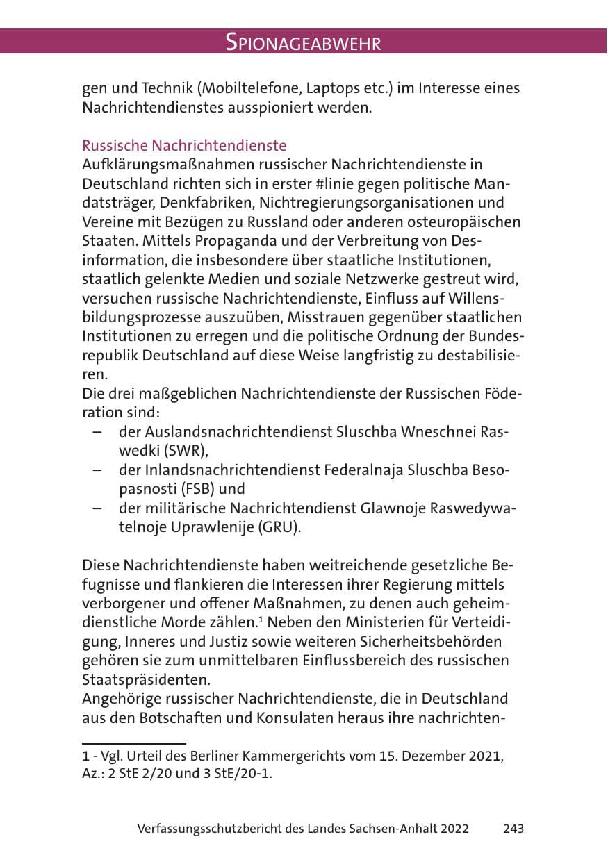 Seite 245 des Verfassungsschutzbericht 2022 Sachsen-Anhalt