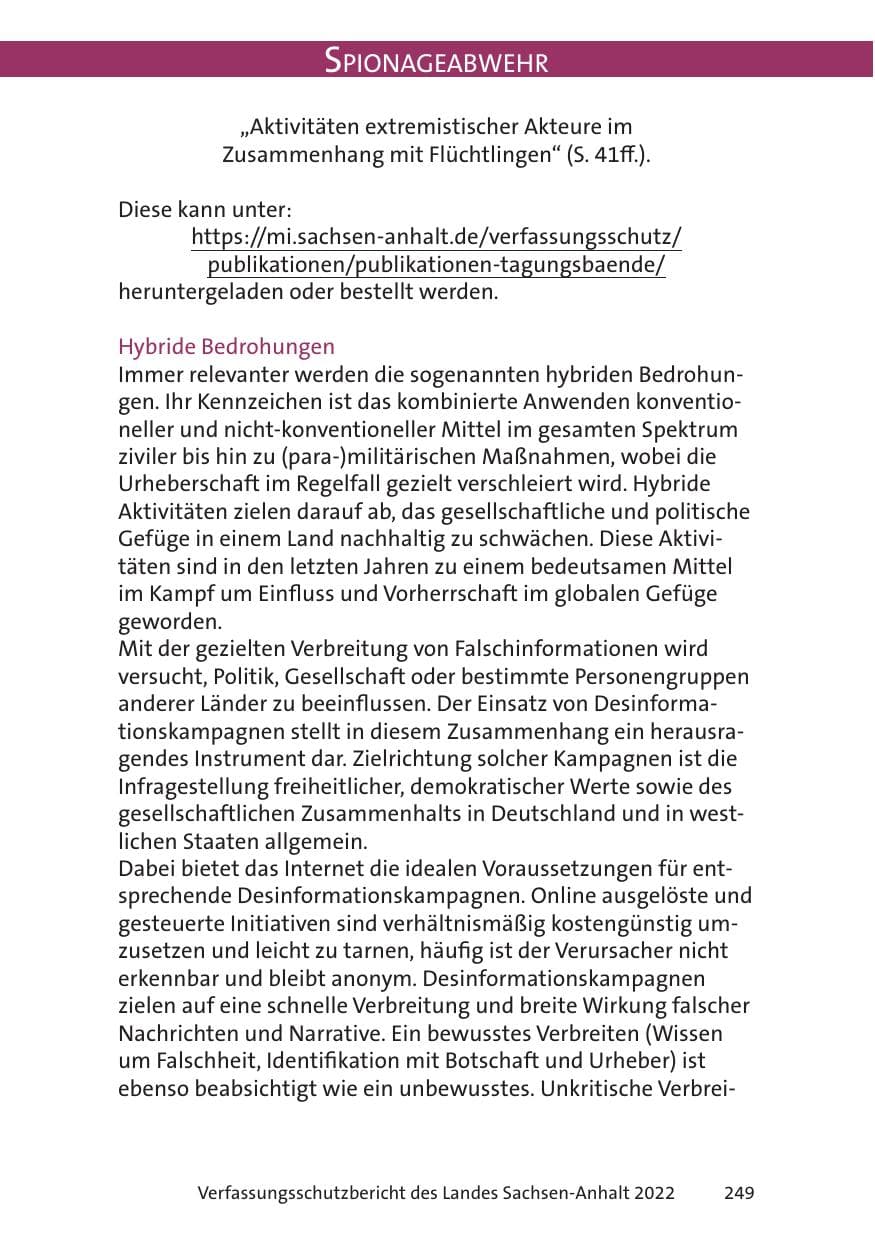 Seite 251 des Verfassungsschutzbericht 2022 Sachsen-Anhalt