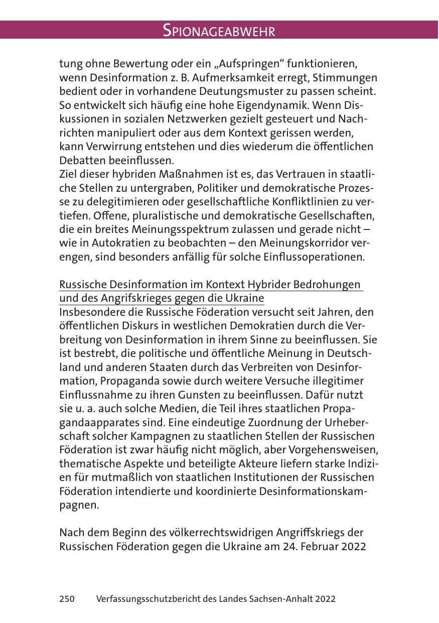 Seite 252 des Verfassungsschutzbericht 2022 Sachsen-Anhalt
