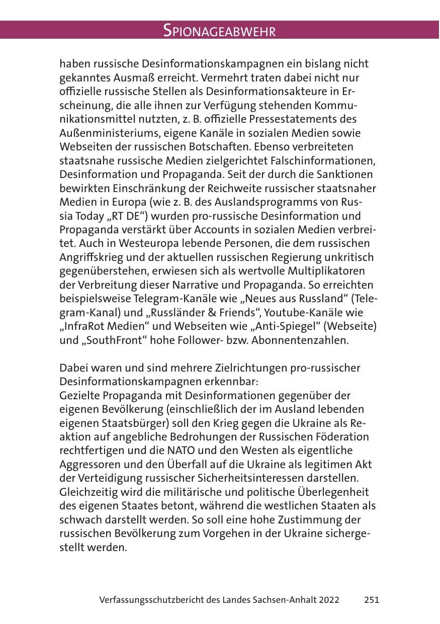 Seite 253 des Verfassungsschutzbericht 2022 Sachsen-Anhalt