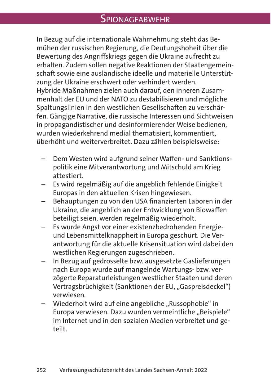 Seite 254 des Verfassungsschutzbericht 2022 Sachsen-Anhalt