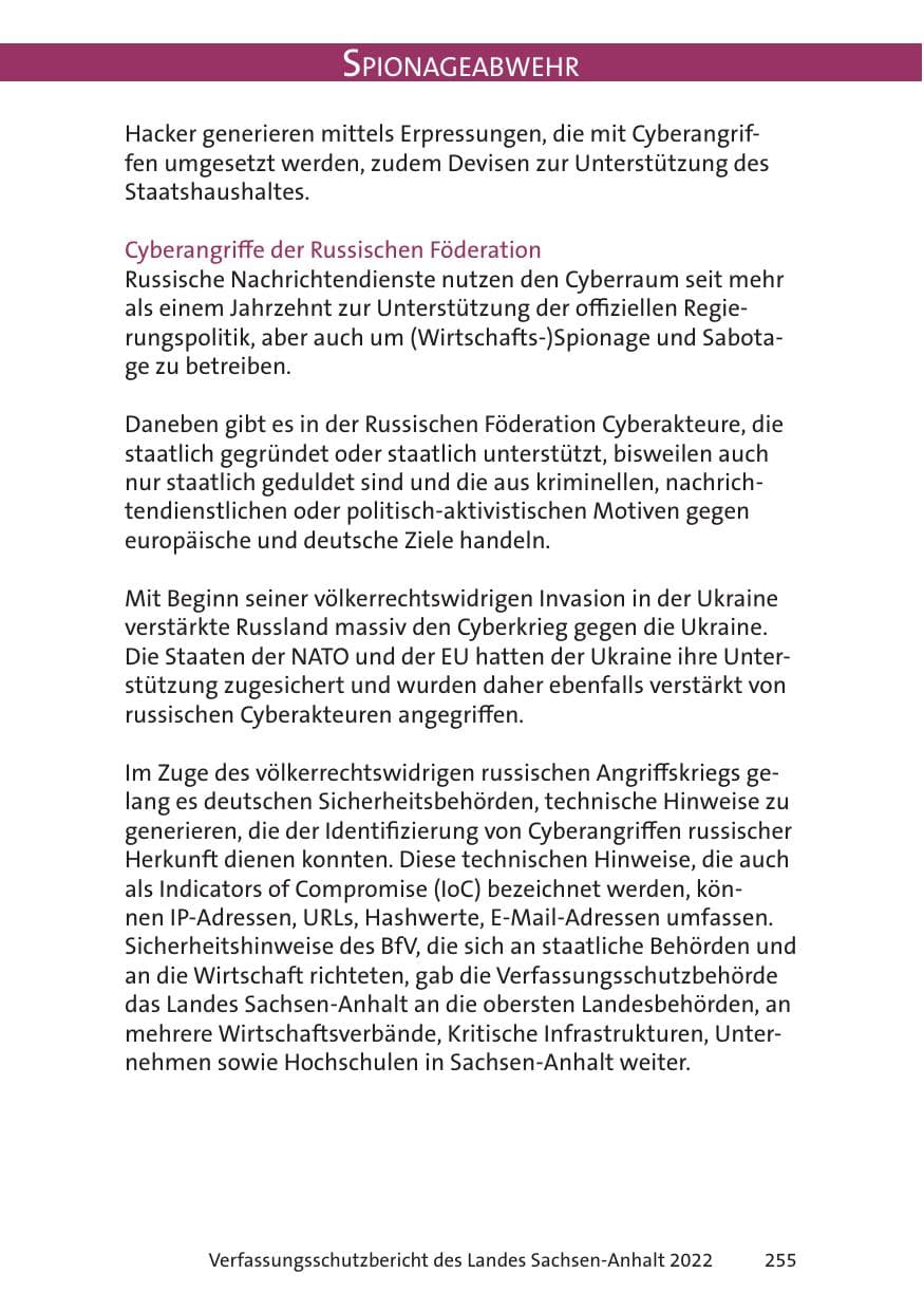 Seite 257 des Verfassungsschutzbericht 2022 Sachsen-Anhalt