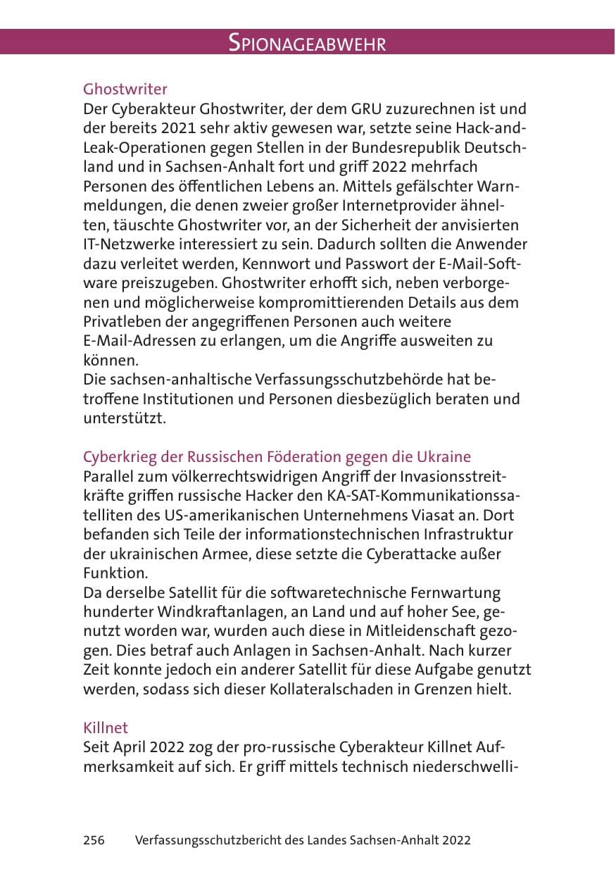 Seite 258 des Verfassungsschutzbericht 2022 Sachsen-Anhalt