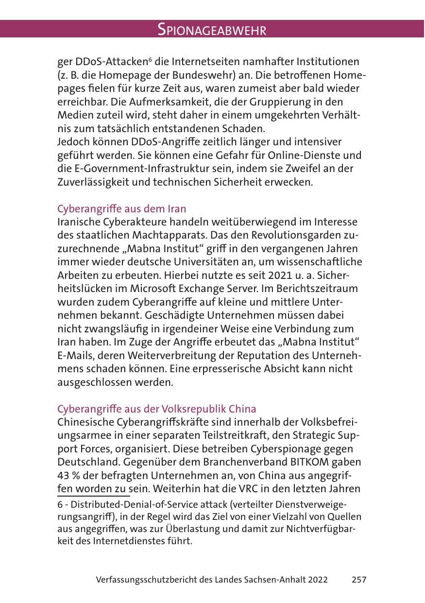 Seite 259 des Verfassungsschutzbericht 2022 Sachsen-Anhalt