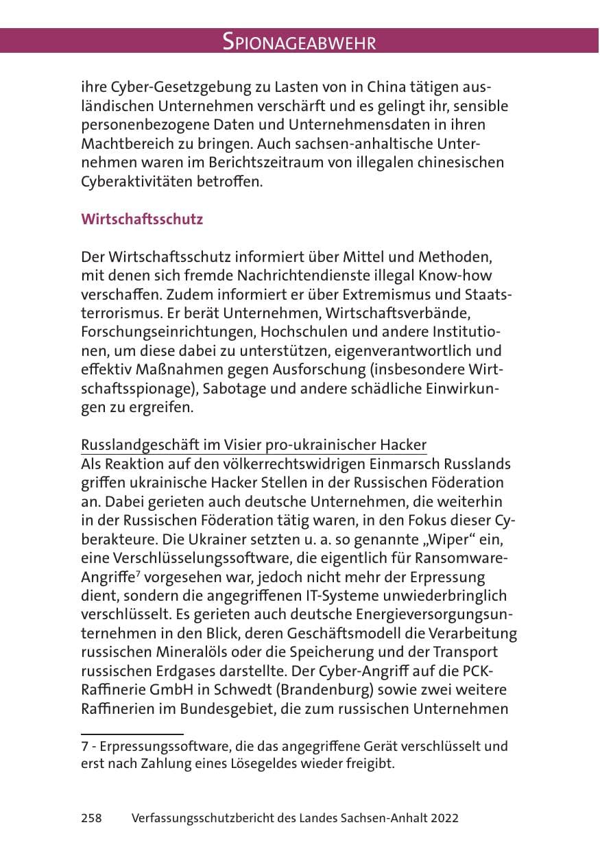 Seite 260 des Verfassungsschutzbericht 2022 Sachsen-Anhalt