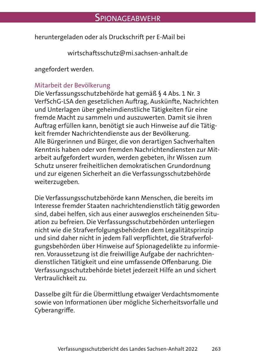 Seite 265 des Verfassungsschutzbericht 2022 Sachsen-Anhalt
