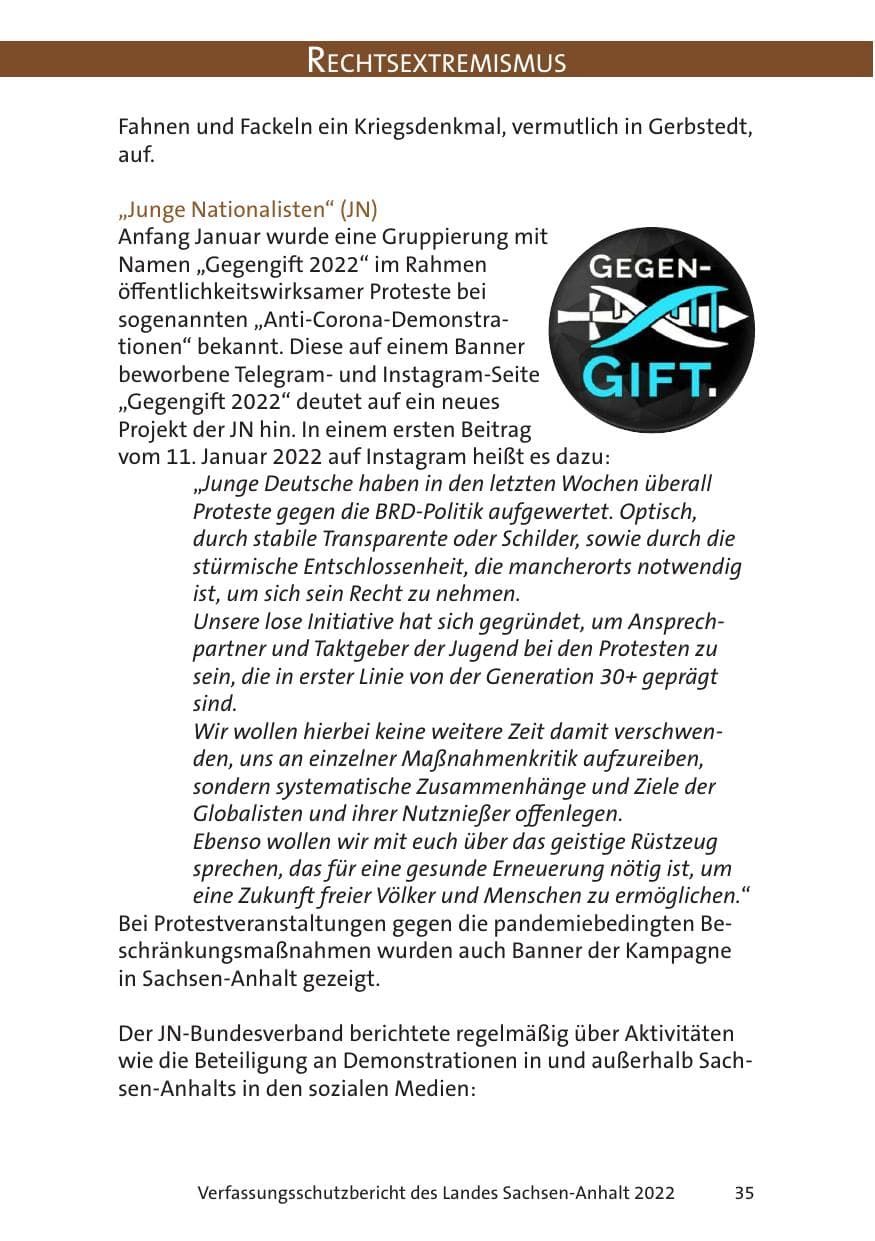 Seite 37 des Verfassungsschutzbericht 2022 Sachsen-Anhalt