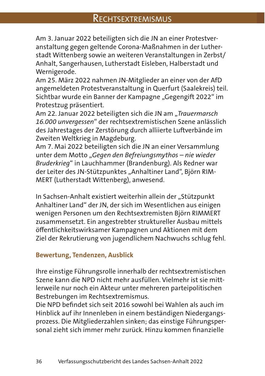 Seite 38 des Verfassungsschutzbericht 2022 Sachsen-Anhalt