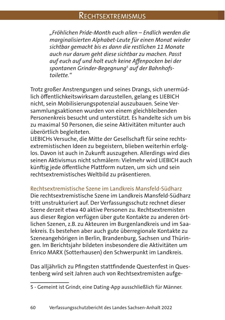 Seite 62 des Verfassungsschutzbericht 2022 Sachsen-Anhalt