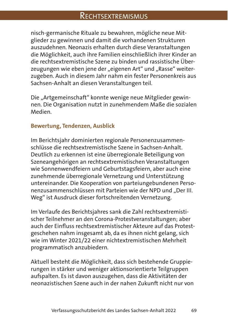 Seite 71 des Verfassungsschutzbericht 2022 Sachsen-Anhalt
