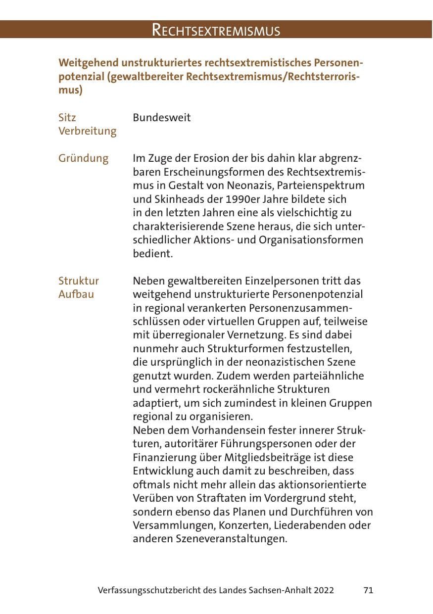 Seite 73 des Verfassungsschutzbericht 2022 Sachsen-Anhalt