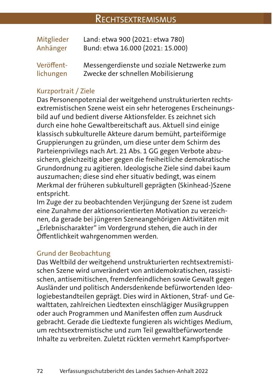 Seite 74 des Verfassungsschutzbericht 2022 Sachsen-Anhalt