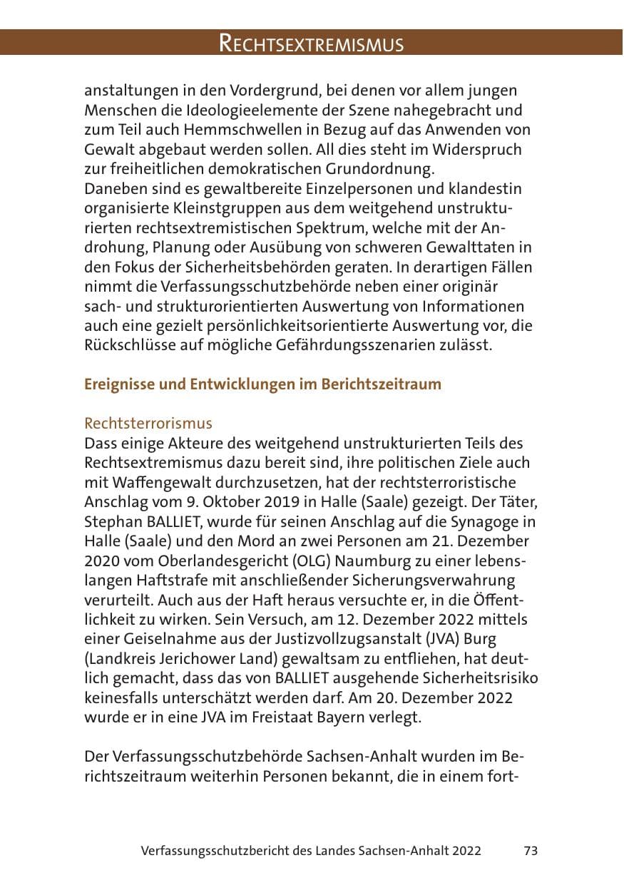 Seite 75 des Verfassungsschutzbericht 2022 Sachsen-Anhalt