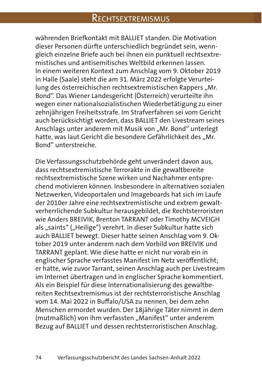 Seite 76 des Verfassungsschutzbericht 2022 Sachsen-Anhalt