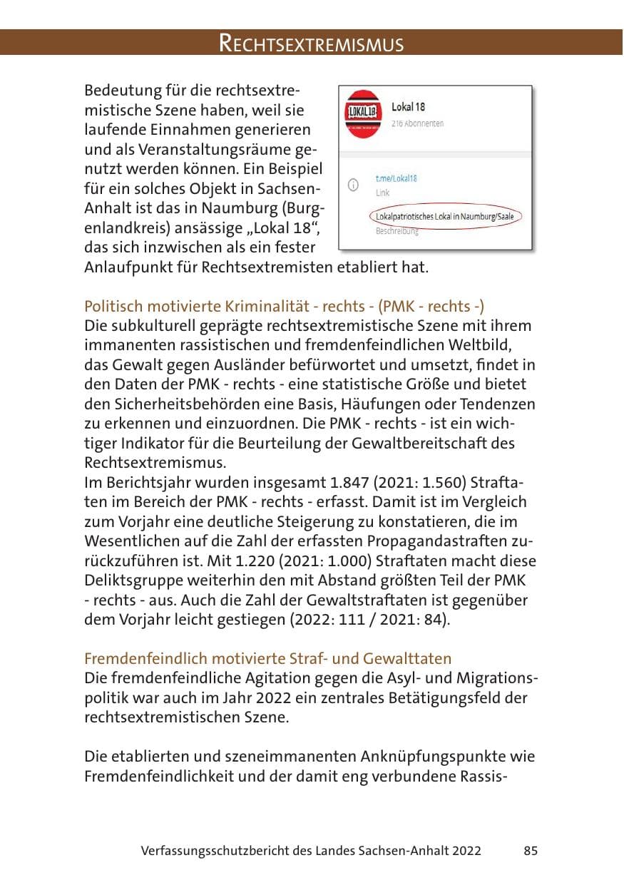 Seite 87 des Verfassungsschutzbericht 2022 Sachsen-Anhalt