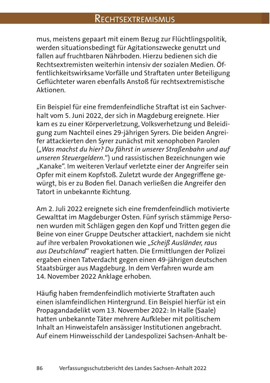Seite 88 des Verfassungsschutzbericht 2022 Sachsen-Anhalt