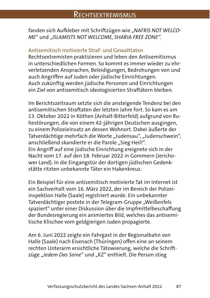 Seite 89 des Verfassungsschutzbericht 2022 Sachsen-Anhalt