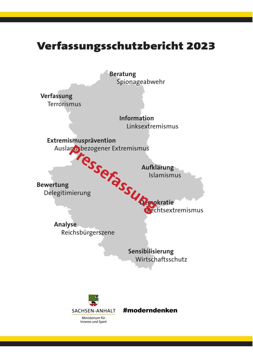 Seite 1 des Verfassungsschutzbericht 2023 Sachsen-Anhalt