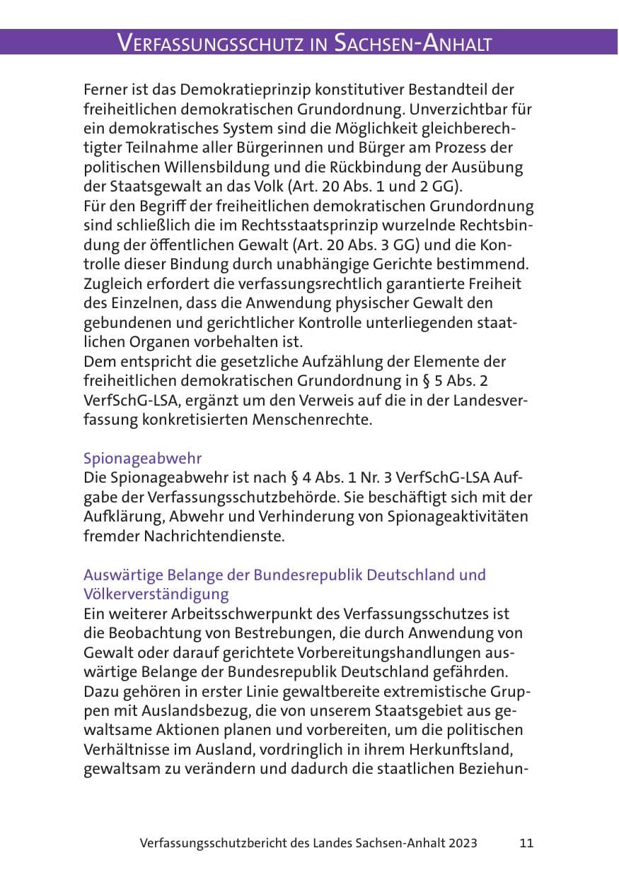Seite 11 des Verfassungsschutzbericht 2023 Sachsen-Anhalt