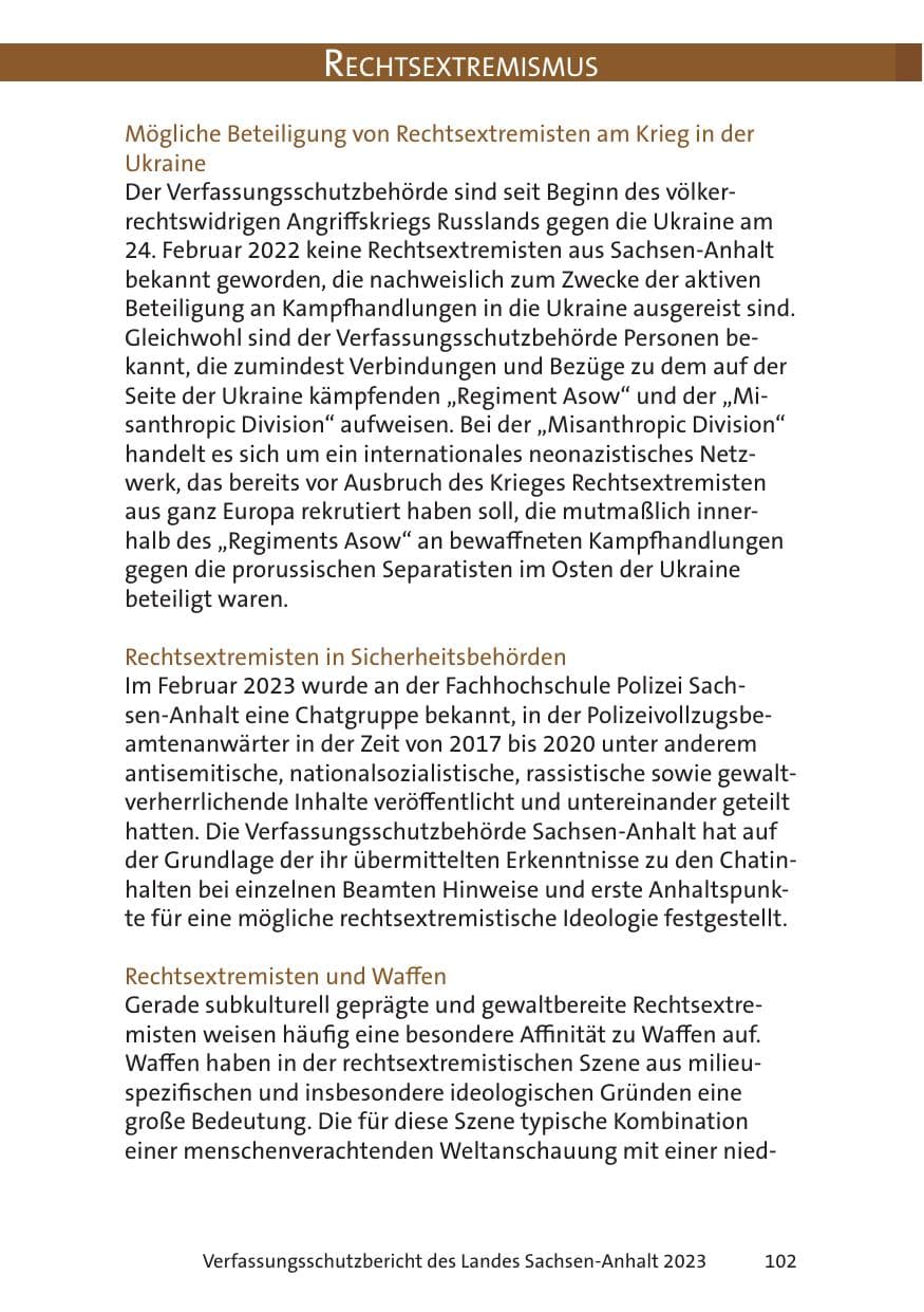 Seite 102 des Verfassungsschutzbericht 2023 Sachsen-Anhalt