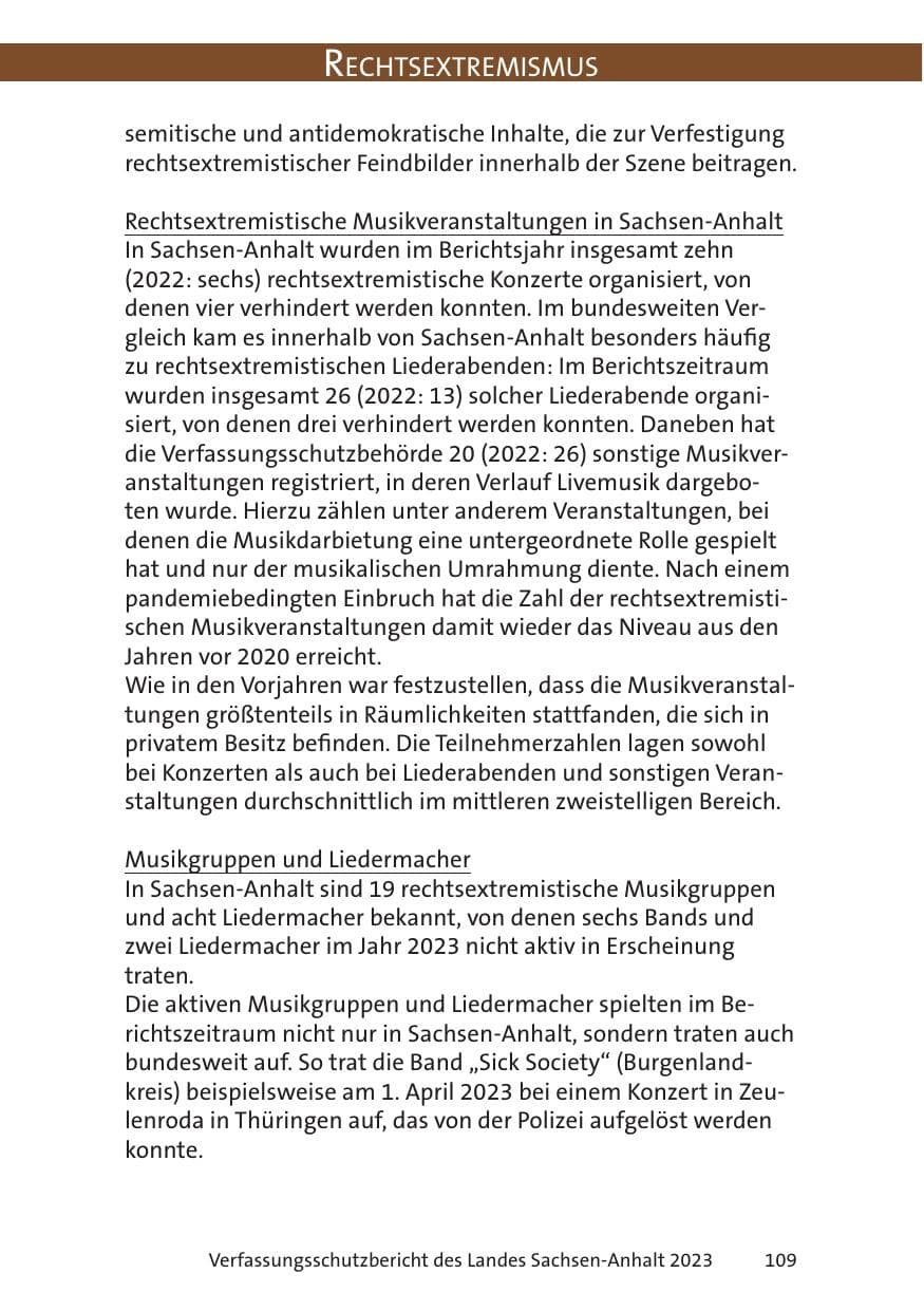 Seite 109 des Verfassungsschutzbericht 2023 Sachsen-Anhalt
