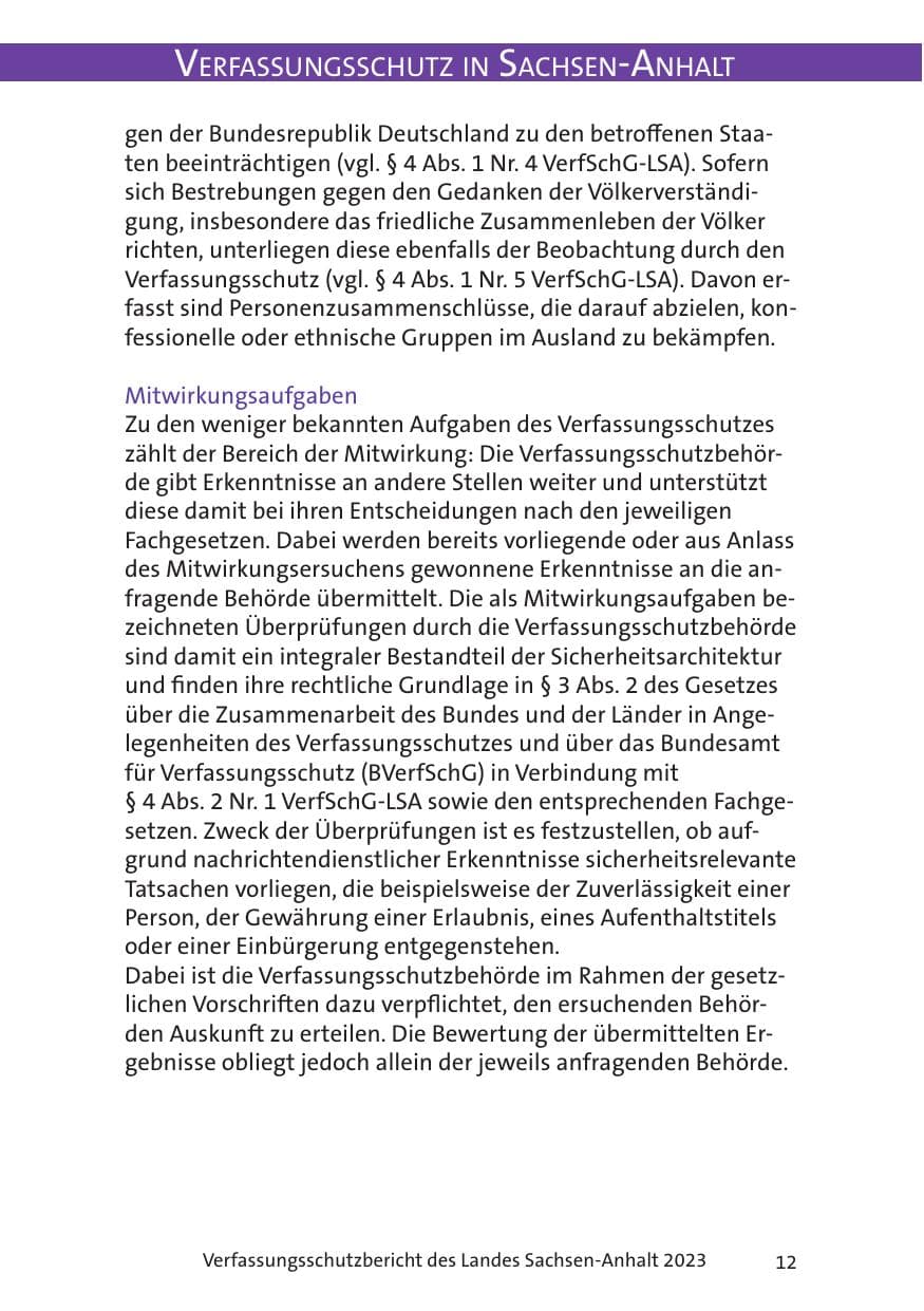 Seite 12 des Verfassungsschutzbericht 2023 Sachsen-Anhalt