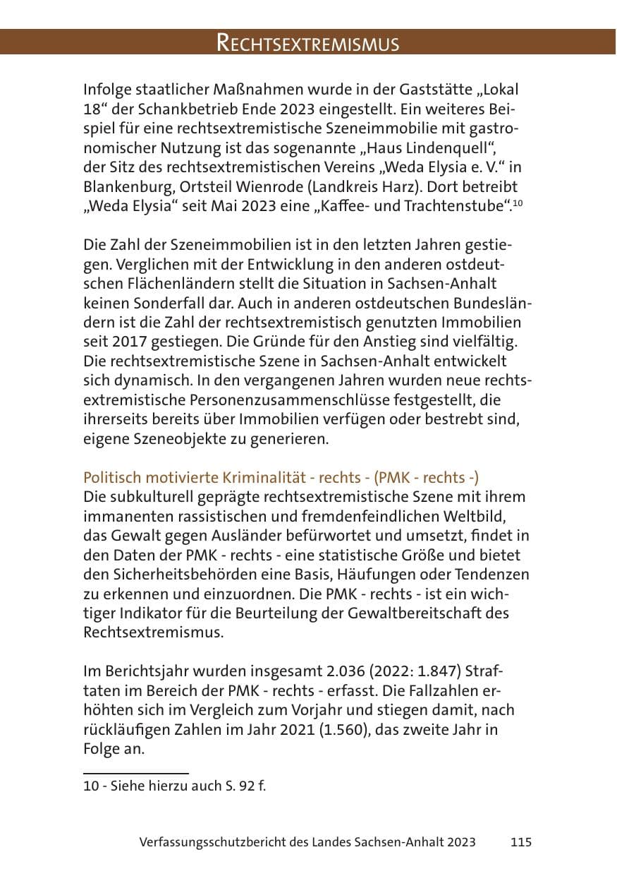 Seite 115 des Verfassungsschutzbericht 2023 Sachsen-Anhalt