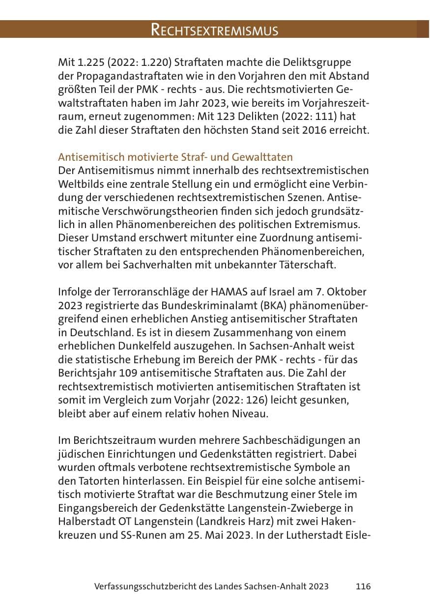 Seite 116 des Verfassungsschutzbericht 2023 Sachsen-Anhalt