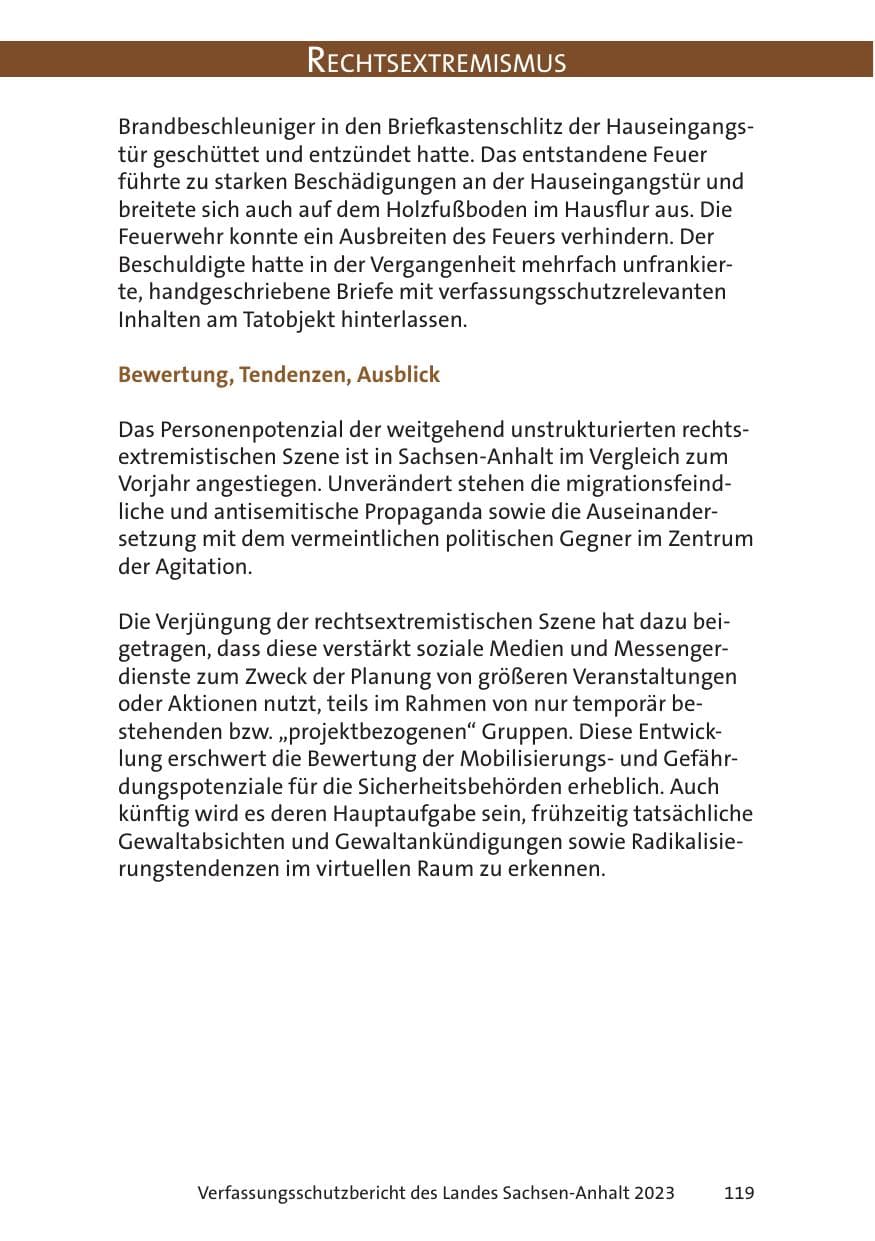 Seite 119 des Verfassungsschutzbericht 2023 Sachsen-Anhalt