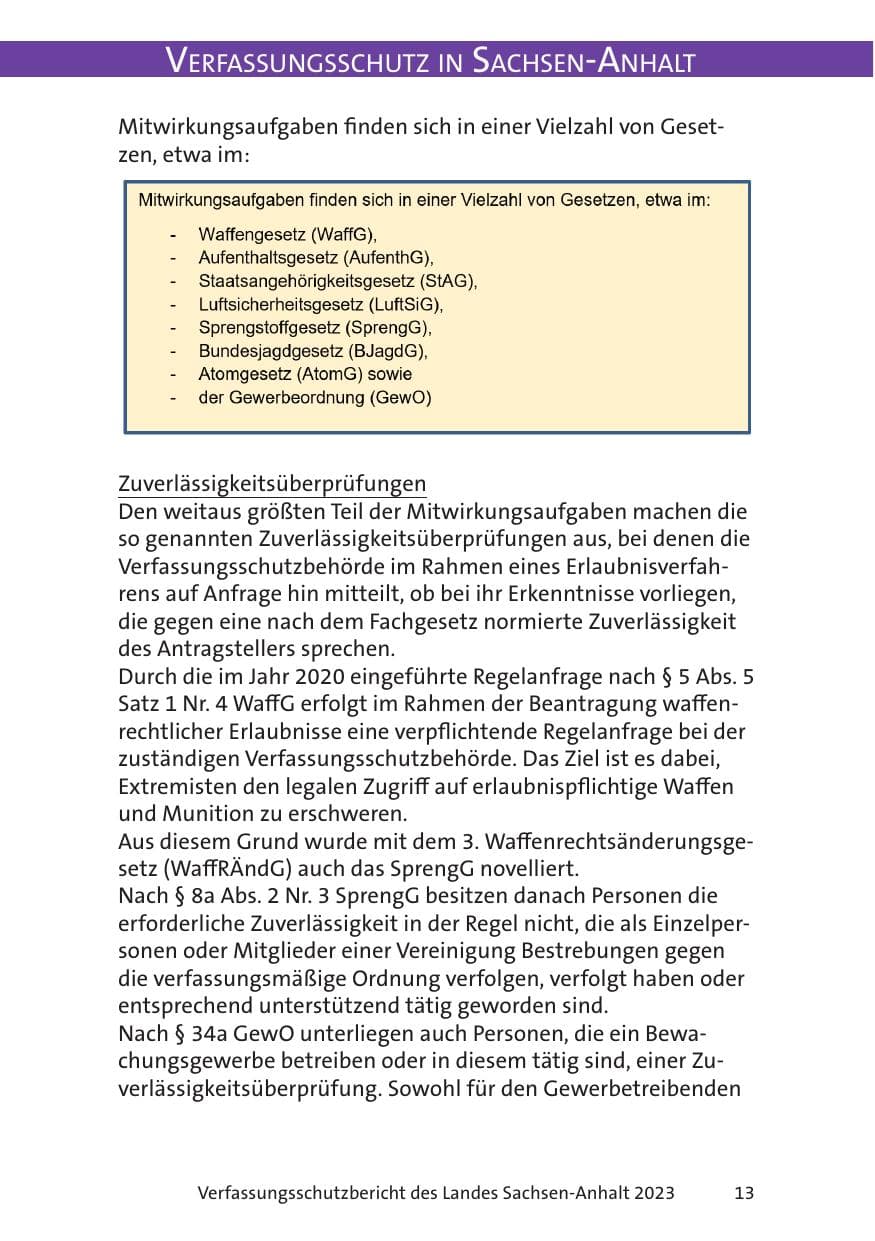 Seite 13 des Verfassungsschutzbericht 2023 Sachsen-Anhalt