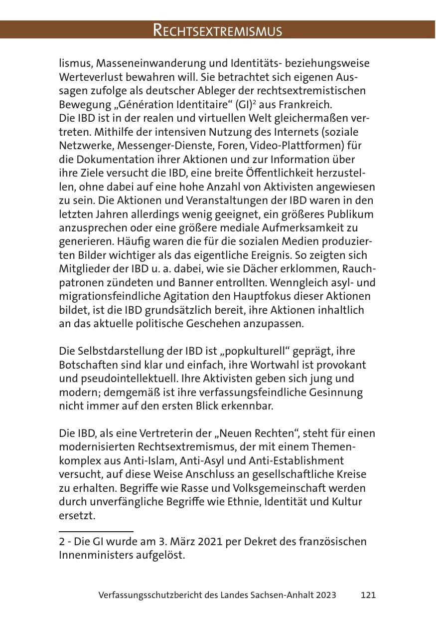 Seite 121 des Verfassungsschutzbericht 2023 Sachsen-Anhalt
