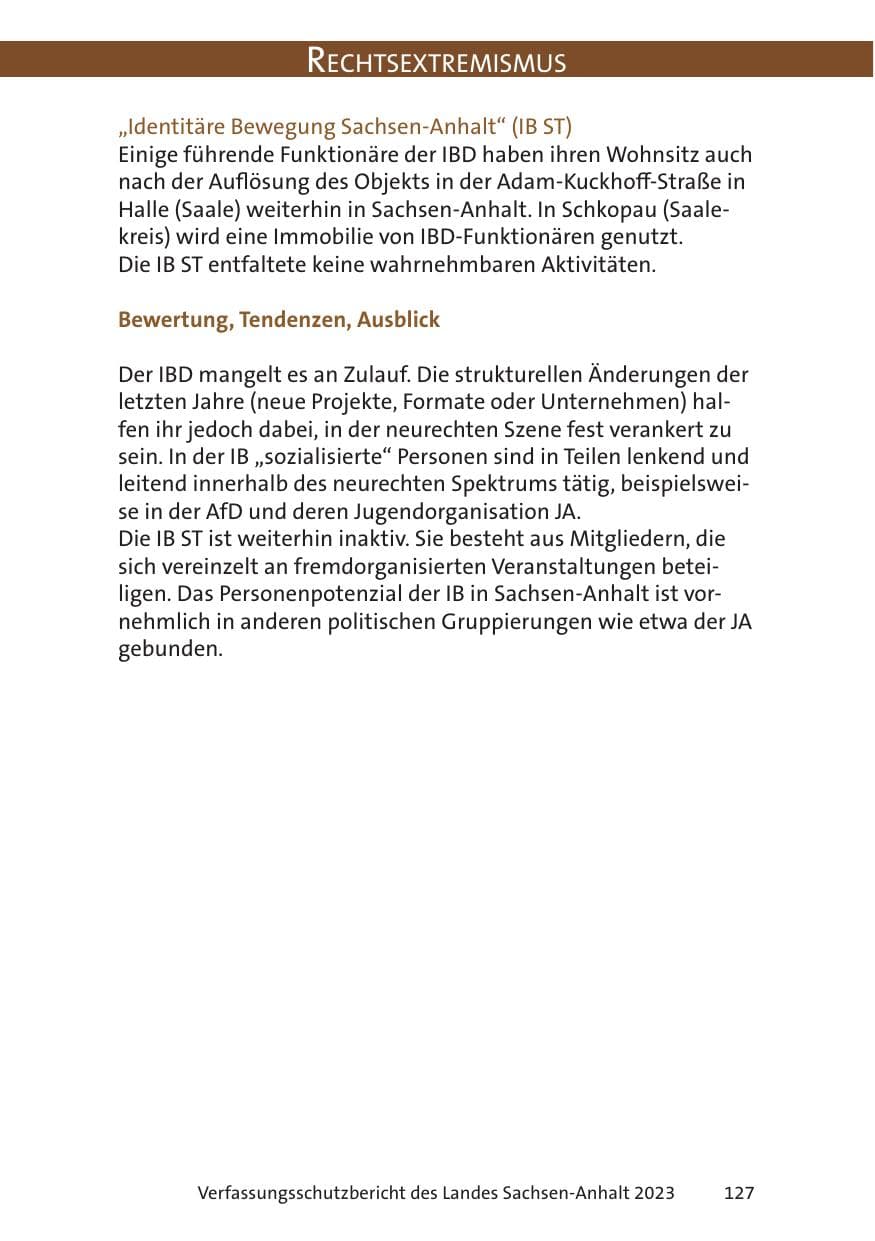 Seite 127 des Verfassungsschutzbericht 2023 Sachsen-Anhalt