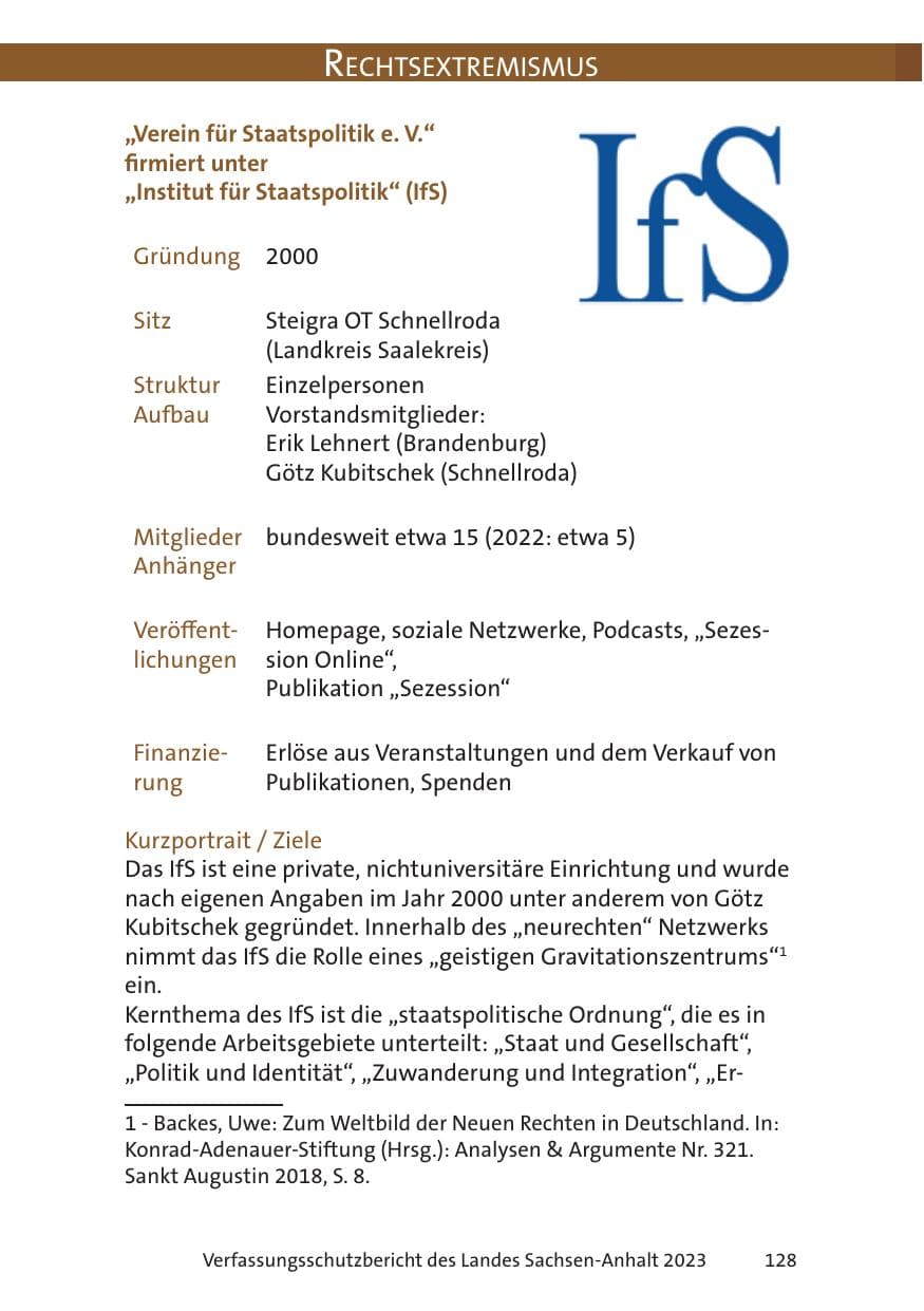 Seite 128 des Verfassungsschutzbericht 2023 Sachsen-Anhalt
