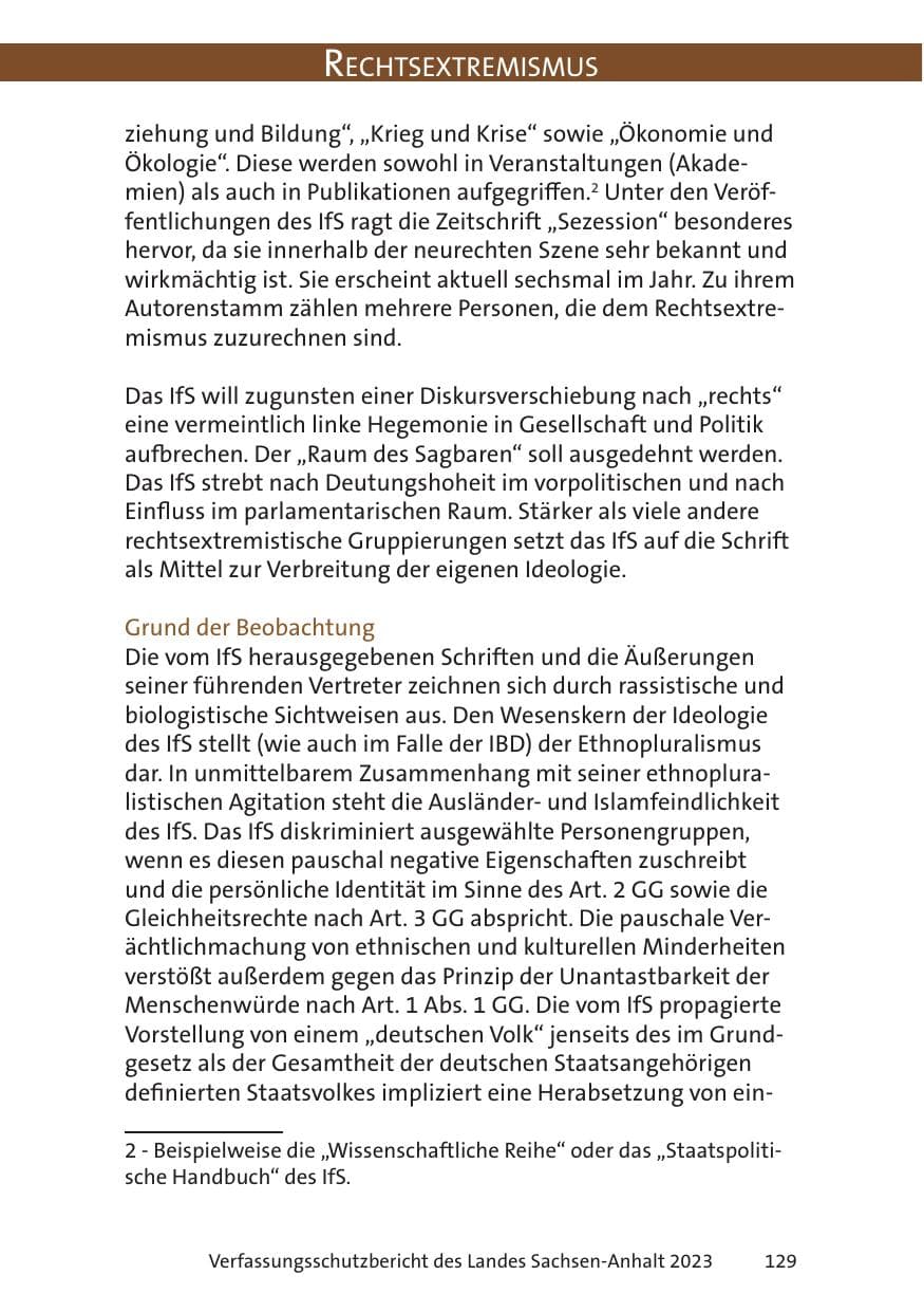 Seite 129 des Verfassungsschutzbericht 2023 Sachsen-Anhalt