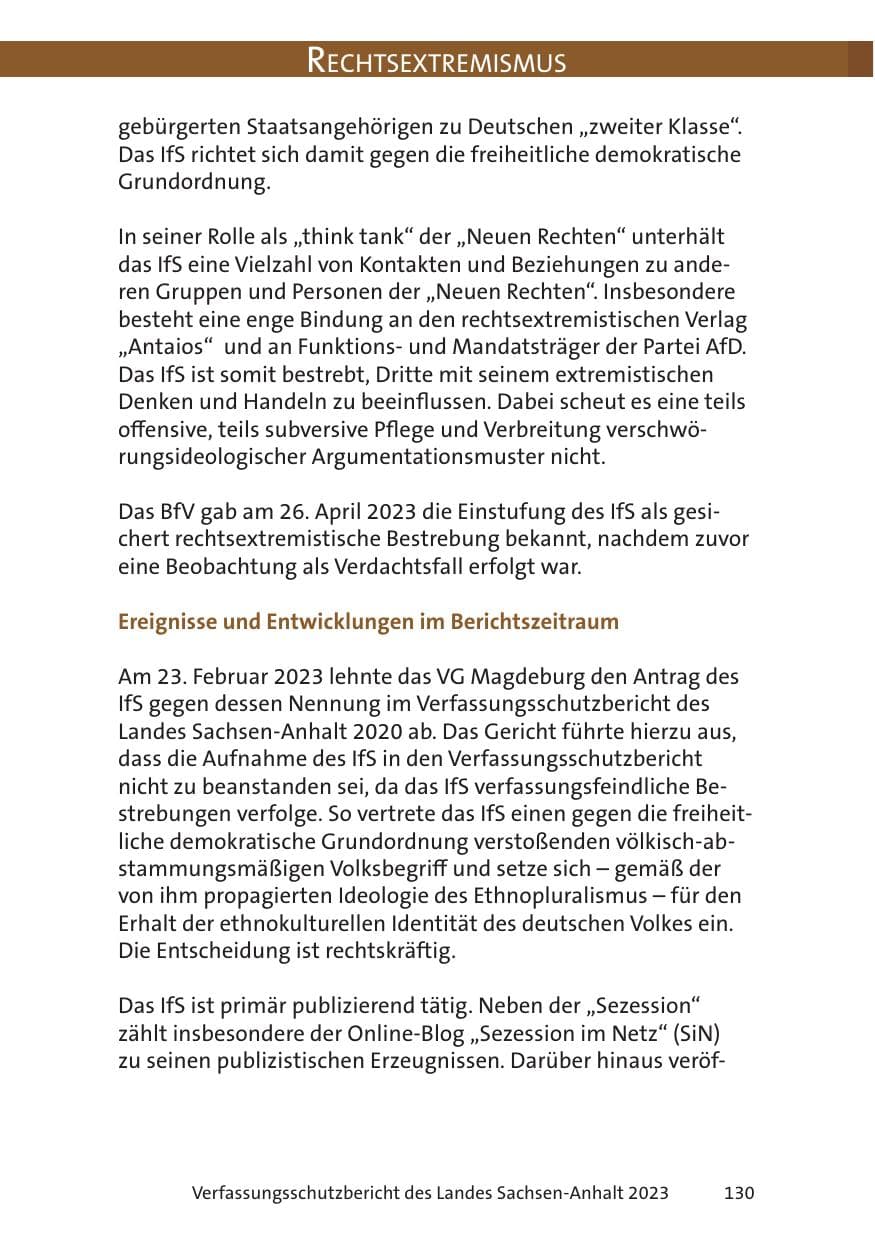 Seite 130 des Verfassungsschutzbericht 2023 Sachsen-Anhalt